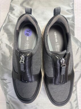 Life Stride Men’s Dark Gray Slip-On Zip Casual Sneakers